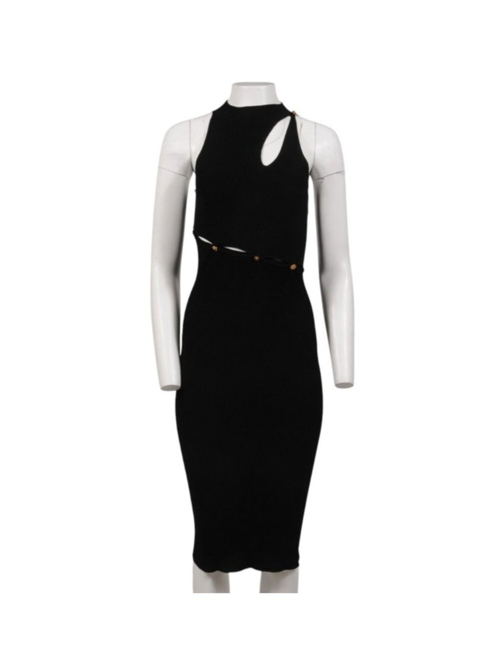 Versace Women Series Button Cutout Ribbed Dress IT 40 Black Viscose Stertch